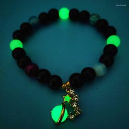 Strand Fashion Men Charm Natural Stone Bead Bracelet Glow In The Dark Women Elastic Luminous Fluorescence Jewellery