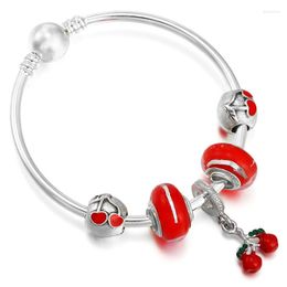 Bangle Red Cherries Pendant Charm Bracelets High Quality Glass Beads Charms For Children Women Jewellery Gifts