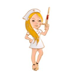 DCARZZ Comic Nurse Brooch Pin Medicine Jewellery Doctor Nurse Fashion Jewellery White Enamel Cute Lapel Pins Badge Women Gift