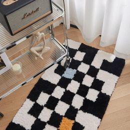 Carpets Retro Checkerboard Bedroom Bedside Carpet Cloakroom Black And White Medium Antique Ins Mat Rug