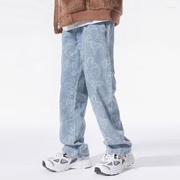 Men's Jeans Fashion Brand American High Street Hip Hop Jacquard Leggings Loose Straight For Men