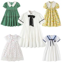 Girl's Dresses Girls' casual student style short sleeved princess dress baby cotton loose fitting clothing floral Vestido 4-12 G220523