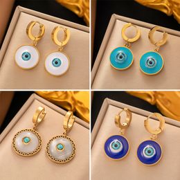 Round Shape Enamelled Evil Eye Charm Earring 18K Gold Plated Stainless Steel Earrings Women Party Jewellery