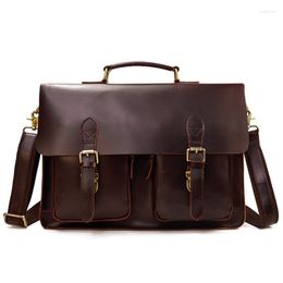 Briefcases Nesitu Highend A4 Vintage Brown Black Coffee Genuine Leather Executive Men Briefcase Portfolio 14'' Laptop Messenger Bag M9371
