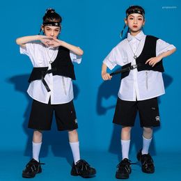 Stage Wear 2023 Jazz Modern Dance Costumes For Kids White Shirts Black Vest Hiphop Outfits Girls Hip Hop Performance Clothes DQS7185