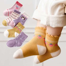 Socks 5 pairs/batch of children's cotton fashionable soft young boys girls baby cute cartoon warm socks set autumn and winter 1-12Y children G220524
