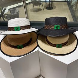 Luxury Designer Straw Hat Women's New Knitted Classic Flat Top Hat High Quality Unisex Triangle Sun visor