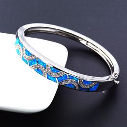 Bangles Charming Blue Fire Opal Cuff Bangle Bracelet With Zirconia for Christmas