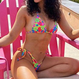 Women's Swimwear 2 Pcs/Set Bathing Suit Bright Colour Flower Print Breathable All Match Summer Swimsuit for Beach Y23