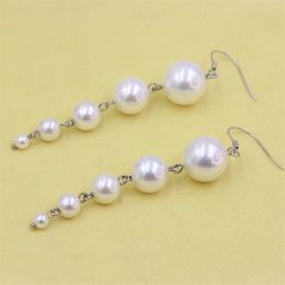 Baumelnde Ohrringe ZFSILVER Trendy White Shell Pearl Ball Bead Long 925 Silver Eardrop Ear Hook For Women Accessories Charm Jewelry