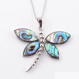 Pendant Necklaces Natural Colourf New Zealand Abalone Shell Pearl Necklace Dragonfly Beads Women Charms Reiki Jewellery N3646 Drop Del Dhpsi