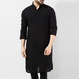 Ethnic Clothing Cotton Jalabiyat Ramadan 2023 Solid Colour Arabic Men's Long Shirt Muslim Men Robe Sleeves Abaya Islamic Thobe Eids