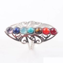 Solitaire Ring 7 Chakra Healing Reiki Natural Stone Beads Rainbow Flower Adjustable Rings For Women Finger Fashion Jewellery X3009 Dro Dhfpi