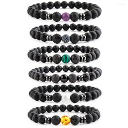 Strand Simple 8mm Stone Beads Seven Chakras Yoga Beaded Bracelet For Women Charm Couple Boho Jewelry Gifts Wholesale