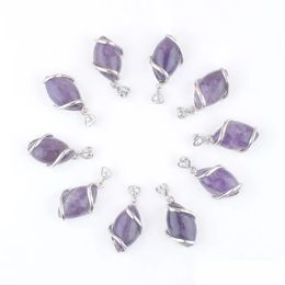 Pendant Necklaces Natural Stone Amethysts Horse Eye Shape Pendants Fashion Healing Charms Pendum Necklace Making Accessories N3246 D Dh7A5