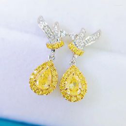 Stud Earrings Advanced Original Women Shiny Yellow Water Drops Female Luxury Jewellery Bright Zircon Design Girl Gift Party