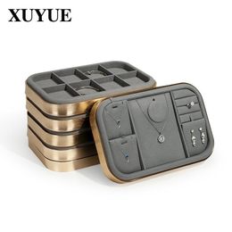 Boxes Jewelry tray gray metal watch tray counter necklace ring display props jewelry storage tray