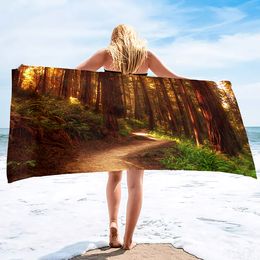 Forest Beach Towel 31x51inch Microfiber Quick Drying Absorbent Sand Free Suitable for Fitness Swimming Yoga