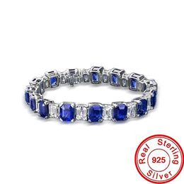 Luxury Sapphire Moissanite Diamond Bracelet 100% 925 Sterling Silver Party Wedding bracelets Bangle for women Charm Jewerly