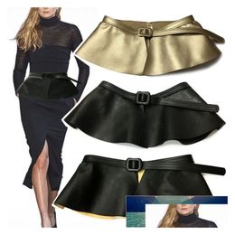 Other Fashion Accessories Wide Gold Belt Women Corset Metal Decorated Belts Pu Leather Ruffle Skirt Peplum Waistband Cummerb Dhgarden Dhqr4