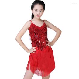 Gym Clothing Children Latin Dance Dress For Girls Ballroom Sequin Competition Fringe Dresses Kids Salsa Tango Cha Rumba