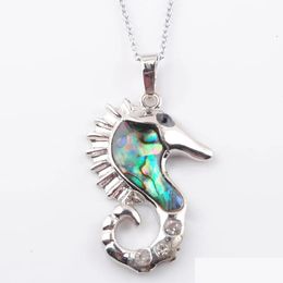 Pendant Necklaces Natural Colourf New Zealand Abalone Shell Pearl Necklace Hippocampus Beads Women Charms Reiki Jewellery N3649 Drop D Dhu32