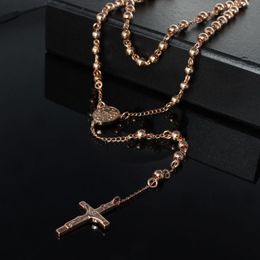 Necklaces Hot Selling Fashion Men's Women's 316L Stainless Steel 4/6/8mm Rosary Pendant Necklace Jewelry Rose Gold Tone