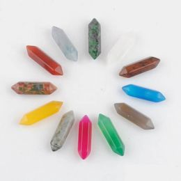 Loose Gemstones Hexagonal Healing Pointed Natural Agates Picasso Crystal Stone No Hole Pendant Beads 30X8Mm For Jewelry Making Bu339 Dh5Cv