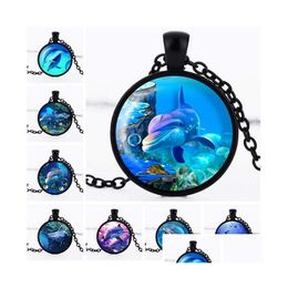 Pendant Necklaces Best Gift Creative Time Gem Necklace 3D Dolphin Glass Sweater Chain Wfn378 With Mix Order 20 Pieces A Lot Drop Del Dhwtr