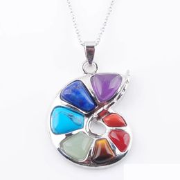 Pendant Necklaces Natural Gem Stone 7 Chakra Spiral Shape For Women Yoga Reiki Healing Bead Jewelry N3671 Drop Delivery Pendants Dhxer