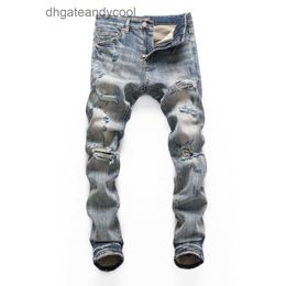 Denim amirres Jeans Designer Pants Man 23 Spring and Autumn style ripped slim jeans for men medium and low waist light luxury wash light Colour stretch leg pa EJ94