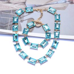 Chokers ZA Purple Yellow Blue Square Glass Crystal Choker Necklace Women Indian Statement Charm Collar Necklace Jewellery Woman 230524