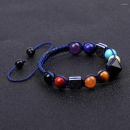 Strand Natural Healing Crystal Quartz Chakra Stone Beaded Bracelet OM Connect Pyramid Rope Adjustable Bracelets Men Women Jewellery