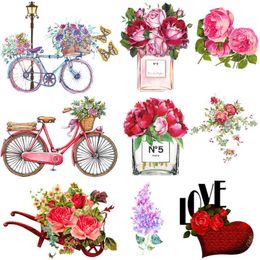 20PSCSewing Notions Tools New red rose patch on clothing Bicycle ironing transfer for thermal adhesive Women perfume sticker P230524