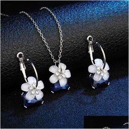 Earrings Necklace Set Fashion Brand Flower Rhinestone Pendant Romantic Geometric Crystal For Women Drop Delivery Jewellery Se Dhgarden Dhkvc
