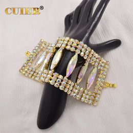Bracelets CuiEr 7CM Width Super Flash Gem Bracelet for Women Wedding Jewelry Fashion Show Beauty Pageant Big size Bangles Drag Queen Men's