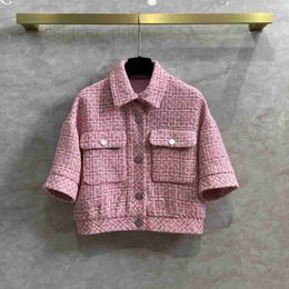 Women's Jackets designer Quality Handicraft Workshop Pink tweed Short Coat New Beauty chic 5/4 Sleeve Top HVYI