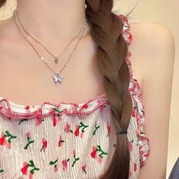 Pendant Necklaces Korean Fashion Tassel Double Butterfly Personalised Simple Temperature Zircon Women's Necklace Jewellery Gift G220524