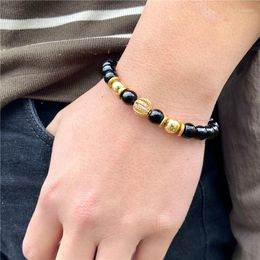 Strand Round Hollow Out CZ Beads Bracelet Black Metal Tone Smooth Jewelry Bracelets For Men Women Wholesale Drop