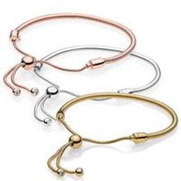 Bangle NEW 100% 925 Sterling Silver Bracelet 2018 New Rose Gold 18 Golden Glitter Instant Slide Shine MOMENTS SLIDING Bracelet