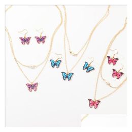 Earrings Necklace Colorf Realistic Butterfly Necklaces Earring Jewellery Sets Gsfs010 Fashion Women Gift Set Drop Delivery Dhoak