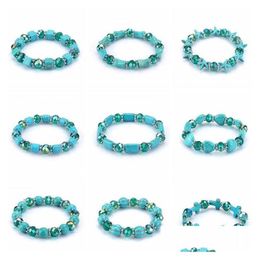 Beaded Mix Order Geometry Beads Tibetan Sier Turquoise Strands Bracelets Gstqb041 Fashion Gift National Style Women Mens Diy Drop De Dhhj0