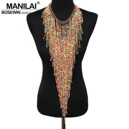 Necklaces MANILAI Bohemian Style Design Women Fashion Charm Jewellery Resin Bead Handmade Long Tassel Statement Link Chain Choker Necklace