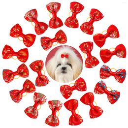 Dog Apparel 30pcs Hair Bows Red Style Pet Chinese Decor Rubber Band Puppy Girls Headwear For Dogs Accessories