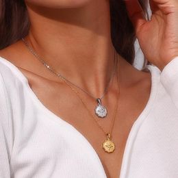 Pendant Necklaces Cute Crystal Basic North Star Gold Plated Coin Necklace For Women Silver Color Stainless Steel Casual Retro Collar