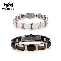 Bracelets WelMag Couple Tungsten Ceramic Bracelet Strong Magnetic Bracelets Bangles Health Energy Wristband for Women Men Luxury Jewelry