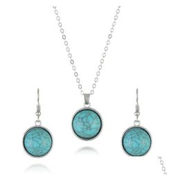 Earrings Necklace Womens Round Beads Tibetan Sier Turquoise Set Gstqs025 Fashion Gift National Style Women Diy Jewellery Sets Drop De Dhdyd