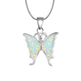 Pendant Necklaces Fire White Opal Cute Butterfly Necklace Pendants Fashion Jewelry For Women Girls Drop