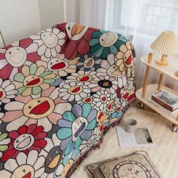 Chair Covers Korean Throw Blanket Sofa Sunflower Kawaii Cover For Bed Living Room Tapestry Carpet Knitting Bedspread 230524