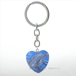 Bottlenose Dolphin in water keychain charm ocean sea animal tribal dolphin heart pendant key chain ring men women Jewellery HP367